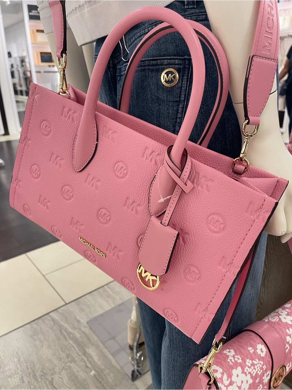 Michael Kors Mirella Med Logo Debossed Satchel Shoulder Tote Handbag Crossbody - Picture 12 of 16